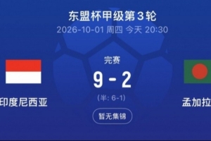 因进球数劣势出局！马来西亚足协要求FIFA解释印尼对阵补时时间